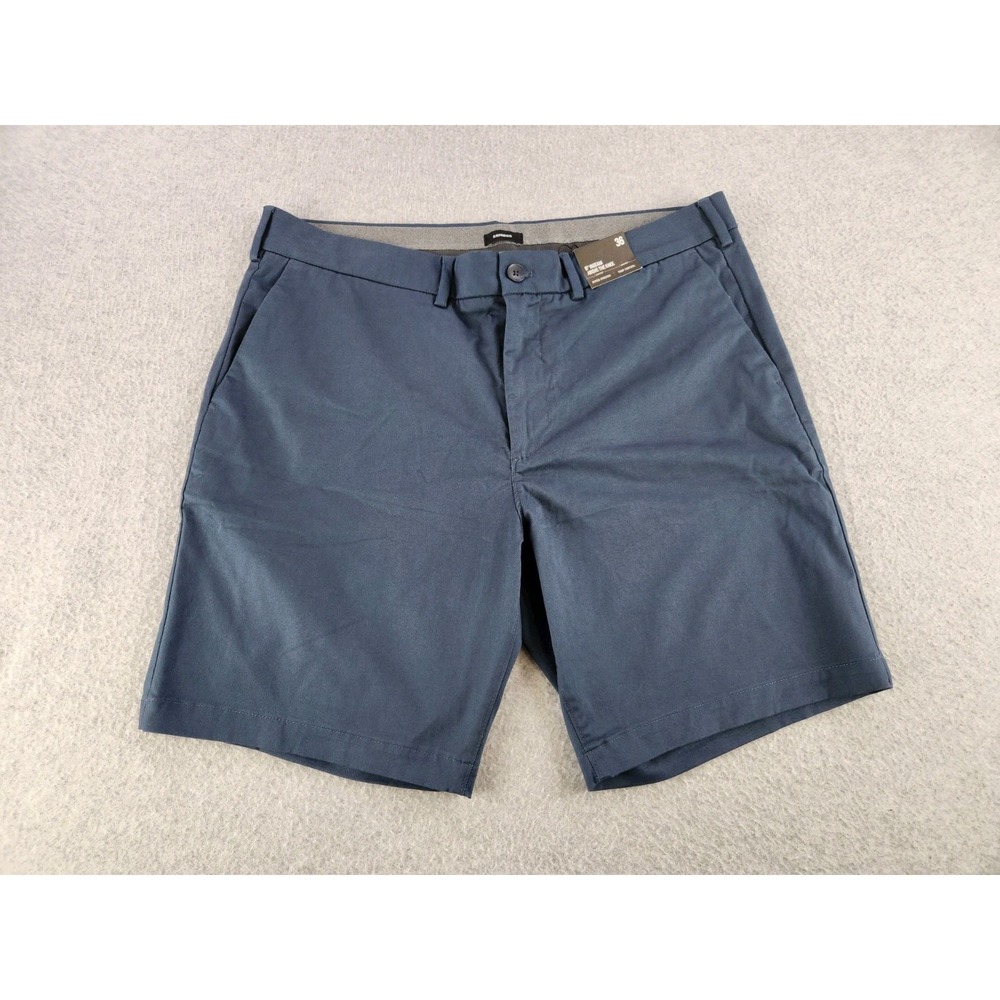 NEW Express Shorts Mens SZ 36 Stretch 8" Inseam Slate‎ Blue Slim Golf Flat Front